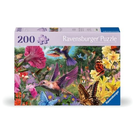 Ravensburger - Puzzle pentru varstnici pasari Colibri si fluturi cu sablon de imagine si suport din carton 200 piese mari XL - imagine 4